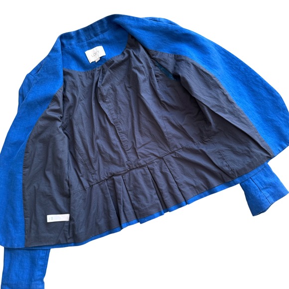 LOFT Women Royal Blue 100% Linen Open Front Peplum Blazer Jacket Size 10 Modern - Picture 2 of 8